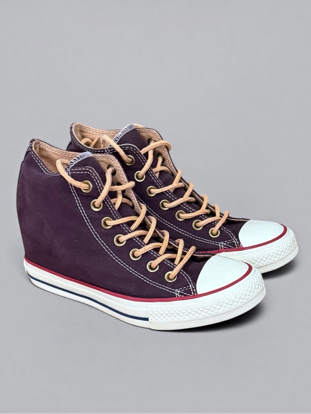 Converse Chuck Taylor All Star Lux Mid Wedge Black Cherry/Biscuit/Egret Size 8